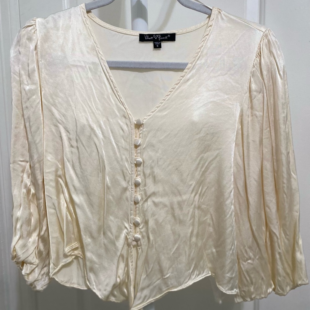 Velvet Heart Cream Button-Down Women's Blouse